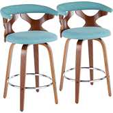 Gardenia Counter Stool in Walnut & Teal Fabric - Set of 2